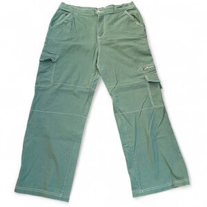 Rachel Paige Green Cargo Pants XL Wide Leg High Rise Contrast Stitch Y2K Utility